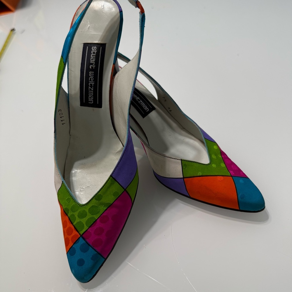 Vintage Stuart Weitzman Mondrian style Slingback kitten Heels 7.5AA